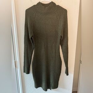 Bardot Green Tahani Long Sleeve Mock Neck Knit Sweater Mini Dress Size Medium